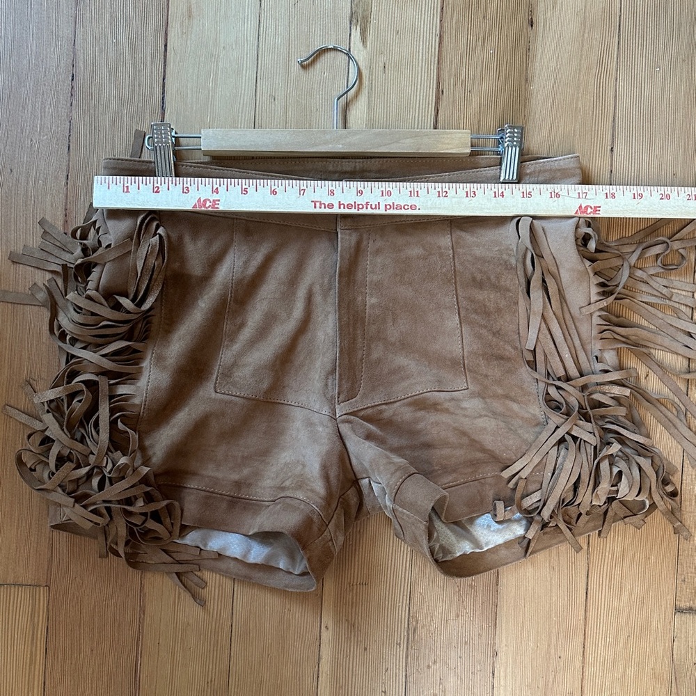 Fully Lined Tan Suede Fringe Shorts - Picture 3 of 6